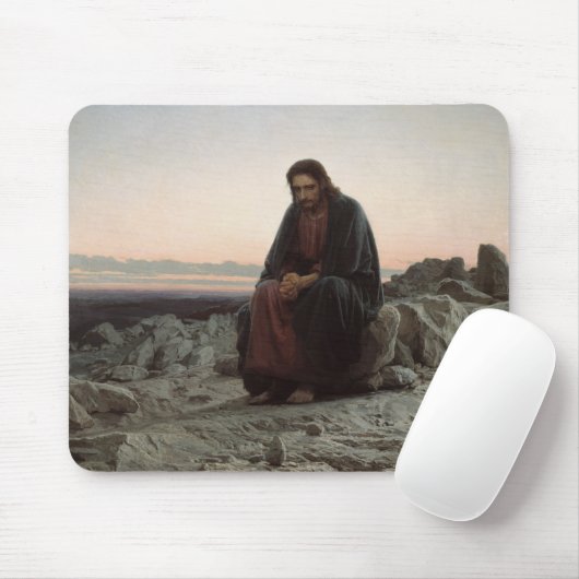Christus in der Wildnis (von Ivan Kramskoi) Mousepad (Mit Mouse)