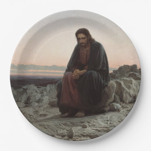 Christus in der Wildnis (von Ivan Kramskoi) Pappteller (Vorderseite)