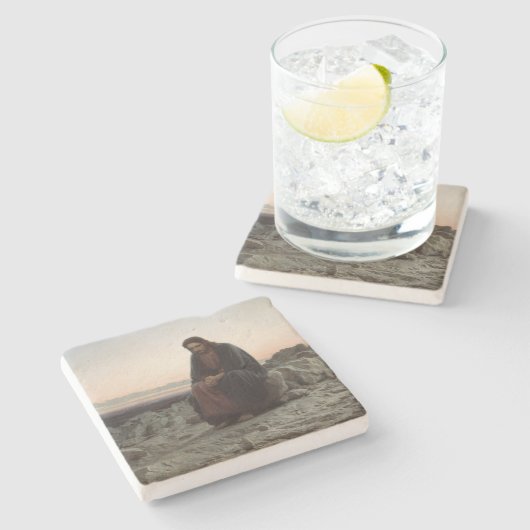 Christus in der Wildnis (von Ivan Kramskoi) Steinuntersetzer (Seitenansicht)