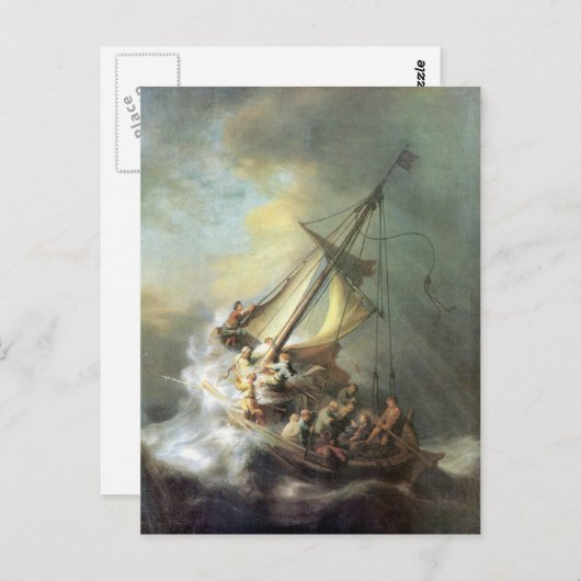 Christus in einem Sturm am Meer von Galiläa-Rembra Postkarte (Vorne/Hinten)