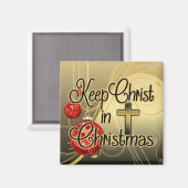 Christus in Weihnachten behalten, Gold/Rot Christl Magnet (Vorderseite/Rückseite)