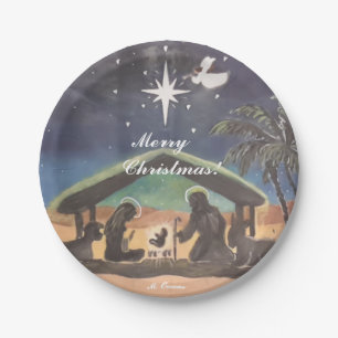 Christus in Weihnachts-Tellern behalten Pappteller