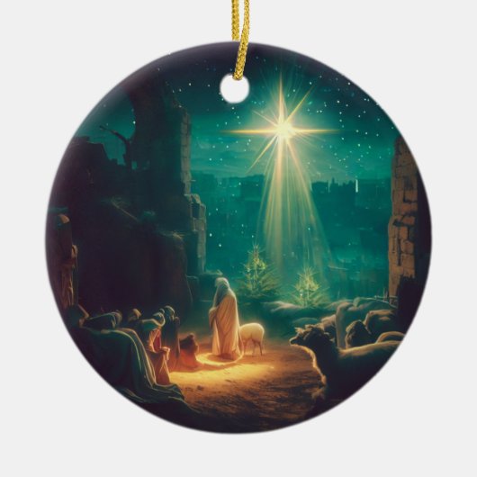 Christus ist geboren! Bethlehem-Szene Keramik Ornament (Vorne)