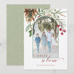 Christus ist geboren religiöse Weihnachtsgrün-Foto Feiertagskarte