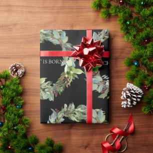 Christus ist geboren Schwarzer Weihnachtskranz Geschenkpapier