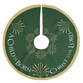 Christus ist Geboren Weihnachten | Grün | Polyester Weihnachtsbaumdecke