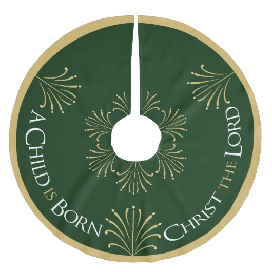 Christus ist Geboren Weihnachten | Grün | Polyester Weihnachtsbaumdecke (Vorderseite)