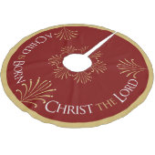 Christus ist Geboren Weihnachten | Rot | Polyester Weihnachtsbaumdecke (Schrägansicht)