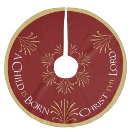 Christus ist Geboren Weihnachten | Rot | Polyester Weihnachtsbaumdecke