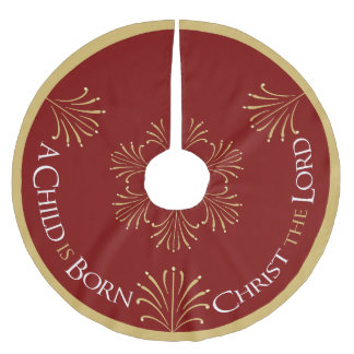 Christus ist Geboren Weihnachten | Rot | Polyester Weihnachtsbaumdecke