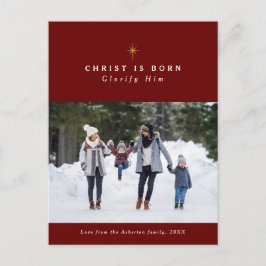 Christus ist Geborener Weihnachtsmaroon aus dem Fo Feiertagspostkarte