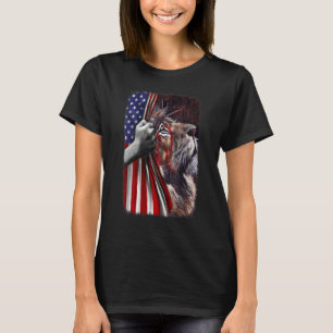 Christus Jesus Löwe von Juda Amerikanische Flagge T-Shirt