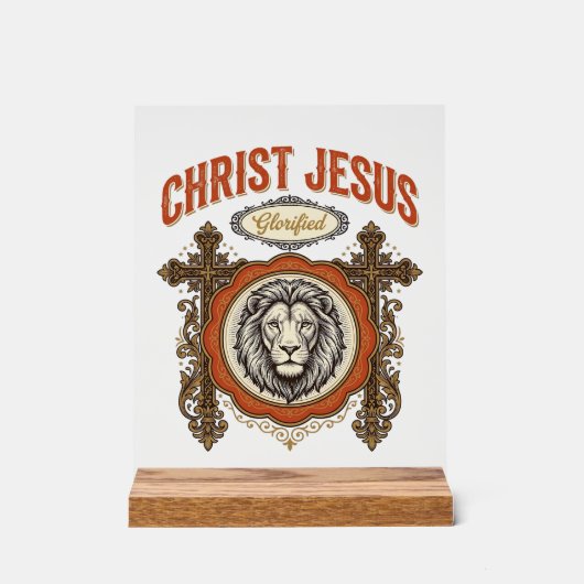Christus Jesus Vintage Löwe Glaube Acrylschild (Vorderseite)