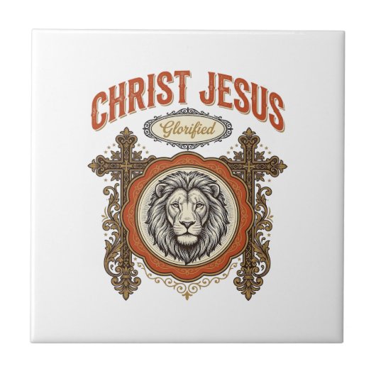 Christus Jesus Vintage Löwe Glaube Fliese (Vorderseite)
