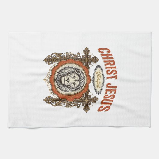 Christus Jesus Vintage Löwe Glaube Geschirrtuch (Horizontal)