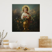 Christus Kind Jesus mit Blume katholische Religiös Poster (Küche)