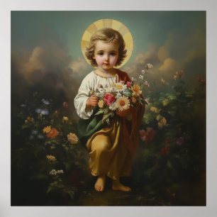 Christus Kind Jesus mit Blume katholische Religiös Poster