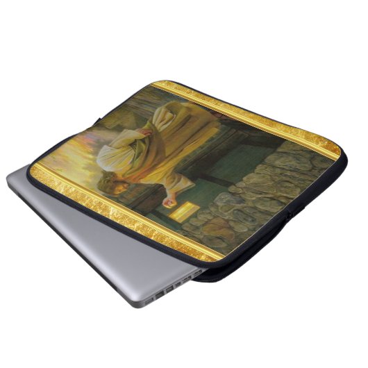 Christus klopft an einer verwitterten Holztür Gold Laptopschutzhülle (Vorne Knopf)