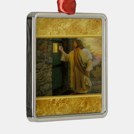 Christus klopft an einer verwitterten Holztür Gold Ornament Aus Metall (Rechts)
