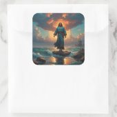 Christus kommt quadratischer aufkleber (Tasche)