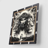 Christus Lions überschreitet spirituell Quadratische Wanduhr (Winkel)