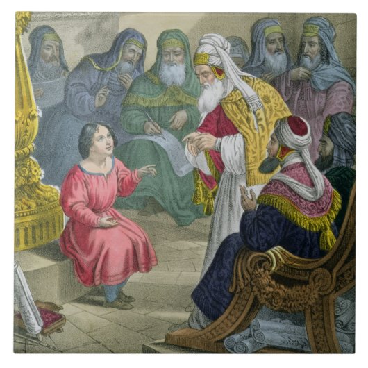 Christus mit den Doktoren im Tempel, von einem Fliese (Vorderseite)