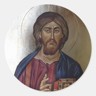 Christus Pantocrator - byzantinische Art-Ikone Runder Aufkleber