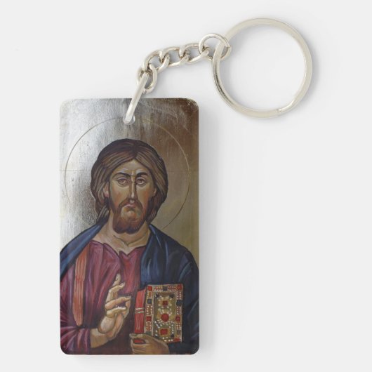 Christus Pantocrator - byzantinische Art-Ikone Schlüsselanhänger (Rückseite)