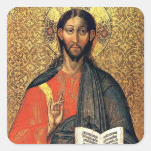 Christus Pantokrator Orthodoxe Ikone 16. Jahrhunde Quadratischer Aufkleber