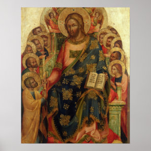 Christus thronend mit Heiligen und Engeln, die übe Poster
