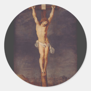 Christus tot am Kreuz von Peter Paul Rubens Kunst Runder Aufkleber