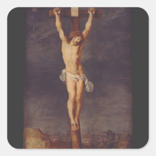 Christus tot am Kreuz von Peter Paul Rubens Quadratischer Aufkleber