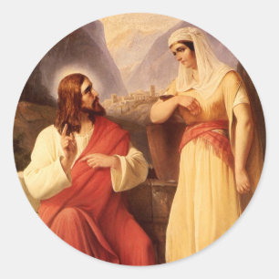 Christus und der Samariter von Christlich Schleisn Runder Aufkleber