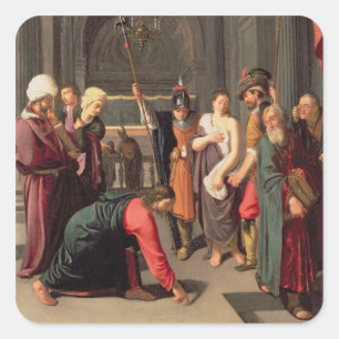 Christus und die Frau, die im Erwachsenenalter auf Quadratischer Aufkleber