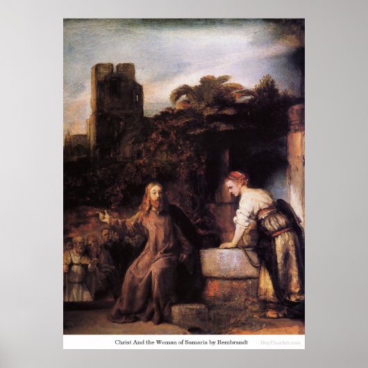 Christus und die Frau Samarias von Rembrandt Poster (Vorne)