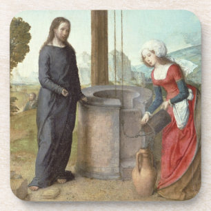 Christus und die Frau von Samaria, c.1500 (Öl auf Getränkeuntersetzer