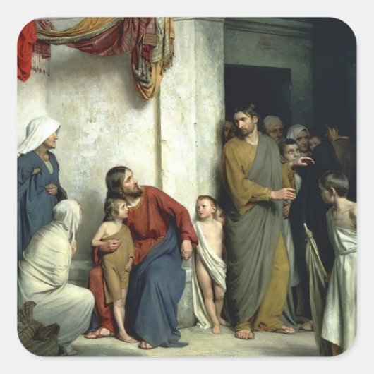 Christus und die Kinder Quadratischer Aufkleber (Vorderseite)