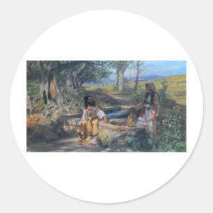 Christus- und Samariterfrau circa 1890 Runder Aufkleber