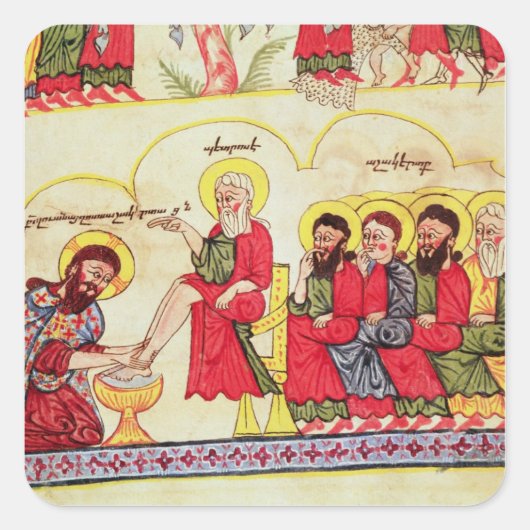 Christus wäscht die Jünger die Füße Quadratischer Aufkleber (Vorderseite)