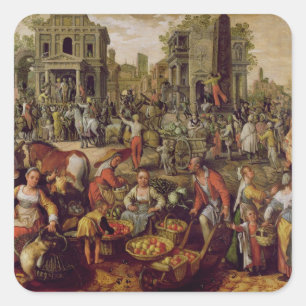 Christus zeigte zu den Leuten an Quadratischer Aufkleber