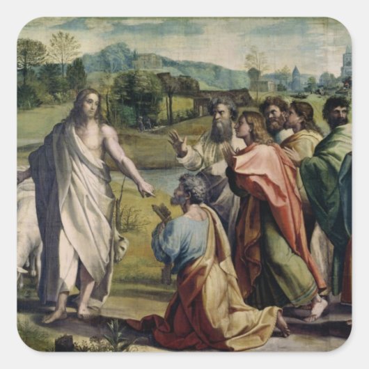 Christus zum Heiligen Peter (Cartoon für den Sünst Quadratischer Aufkleber (Vorderseite)