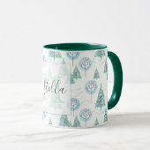 Christwald, Weihnachtsbäume, Bäume, Schnee Tasse (VorderseiteRechts)