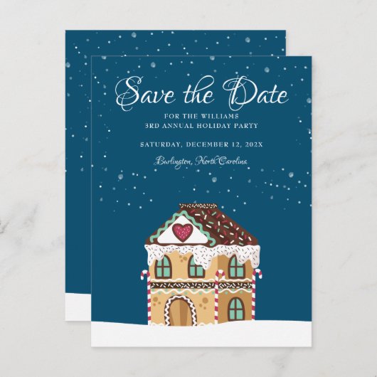 Chritsmas Family Party Save the Date Lebkuchen Ankündigungspostkarte (Vorne/Hinten)