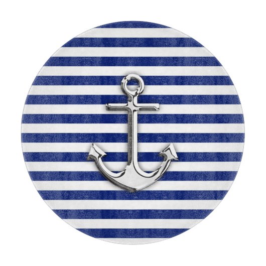 Chrom-Anker auf Marine-Streifen Schneidebrett (Vorderseite)