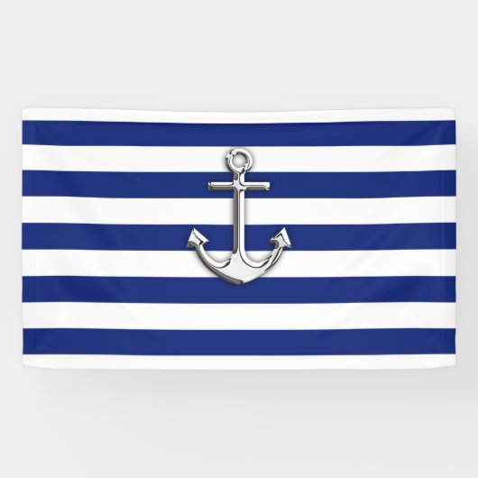 Chrom-Anker auf Seemarine-blaue Streifen-Druck Banner (Horizontal)