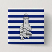 Chrom-Art-Leuchtturm auf blauen Seestreifen Button (Vorderseite)