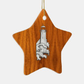 Chrom-Art-Leuchtturm auf Teakholz-Holz-Dekor Keramikornament (Rechts)