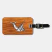 Chrom-Art-Speerfisch auf Teakholz-Holz-Dekor Gepäckanhänger (Vorderseite horizontal)
