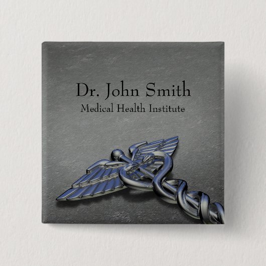 Chrom Berufliche medizinische Kadukeus - Schaltflä Button (Vorderseite)