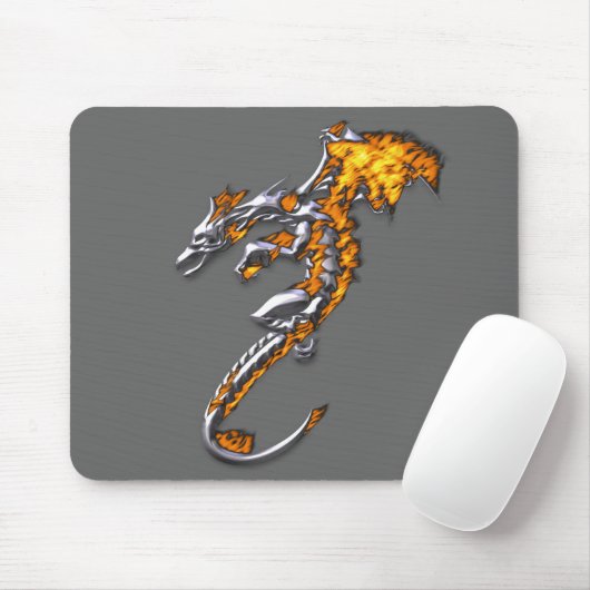Chrom-Drache mit Flammen Mousepad (Mit Mouse)